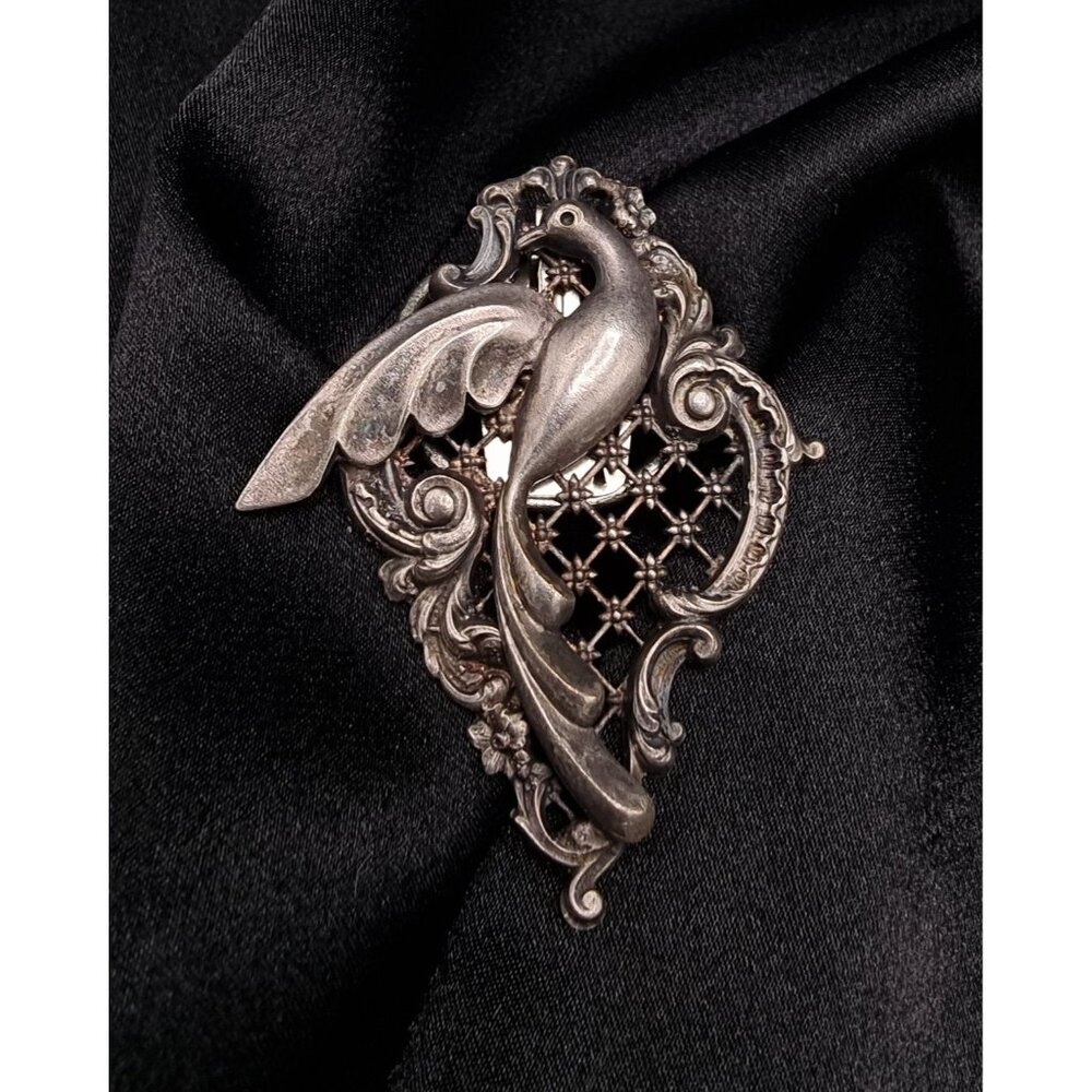 Antique 1920s-1930s Brevete S.G.D.G. Signed Silver-Tone Bird Brooch
